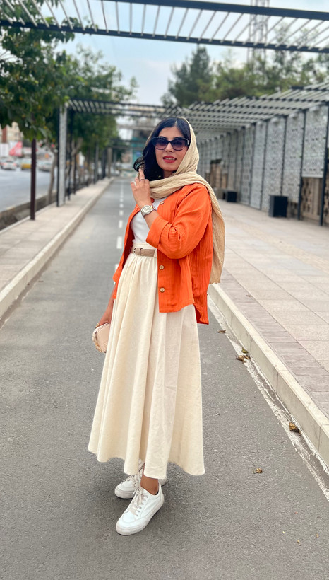 شومیز زنانه ژاکارد نارنجی داری سایزبندی